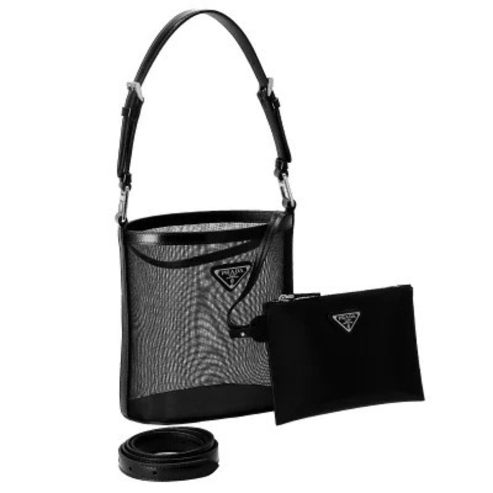 Prada Re Mesh Bucket Crossbody Bag Black Gray